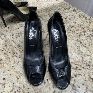 Butter Shoes Italy Patent Leather Peep Toe Stiletto Heels